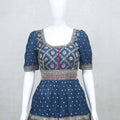 Dark Blue Mirror Work Crop Top Style Lehenga Set with Embroidered Dupatta - Mangaldeep NX