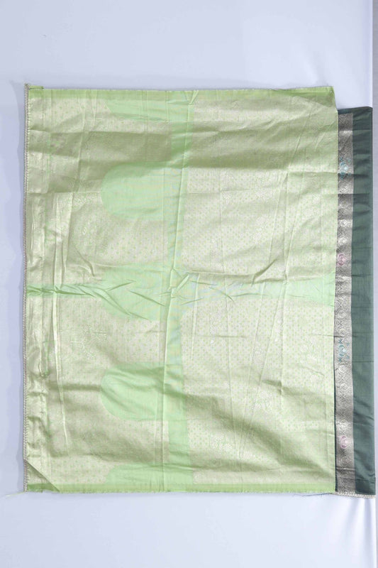 Dark Green Banarasi Silk Saree with Silver Zari Embroidery and Elephant Pallu Design - Mangaldeep NX