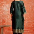 Dark Green Cotton Blend Straight Suit Set with Zari Embroidery and Dupatta - Mangaldeep NX