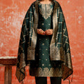 Dark Green Cotton Blend Straight Suit Set with Zari Embroidery and Dupatta - Mangaldeep NX