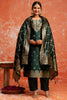 Dark Green Cotton Blend Straight Suit Set with Zari Embroidery and Dupatta - Mangaldeep NX