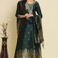 Dark Green Cotton Silk Jacquard Salwar Suit with Zari Woven Dupatta - Mangaldeep NX