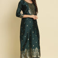 Dark Green Cotton Silk Jacquard Salwar Suit with Zari Woven Dupatta - Mangaldeep NX