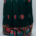 Dark Green Gujarati Mirror Work Embroidered Saree with Elephant Motif and Tassel Border - Mangaldeep NX