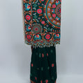 Dark Green Gujarati Mirror Work Embroidered Saree with Elephant Motif and Tassel Border - Mangaldeep NX