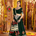 Dark Green Mirror Embroidered Navratri Lehenga Choli Set with Golden Striped Border - Mangaldeep NX