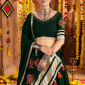 Dark Green Mirror Embroidered Navratri Lehenga Choli Set with Golden Striped Border - Mangaldeep NX