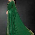 Dark Green Sequin Embellished Party Wear Fandy Silk Saree with Golden Scallop Border - Mangaldeep NX