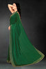 Dark Green Sequin Embellished Party Wear Fandy Silk Saree with Golden Scallop Border - Mangaldeep NX