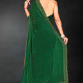 Dark Green Sequin Embellished Party Wear Fandy Silk Saree with Golden Scallop Border - Mangaldeep NX