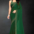 Dark Green Sequin Embellished Party Wear Fandy Silk Saree with Golden Scallop Border - Mangaldeep NX