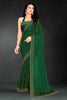 Dark Green Sequin Embellished Party Wear Fandy Silk Saree with Golden Scallop Border - Mangaldeep NX