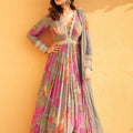 Dashing Grey Floral Anarkali Dress with Embroidered Border - Mangaldeep NX