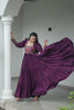 Deep Purple Flared Mirror Work Gown with Multicolor Embroidered Yoke and Sleeves - Mangaldeep NX