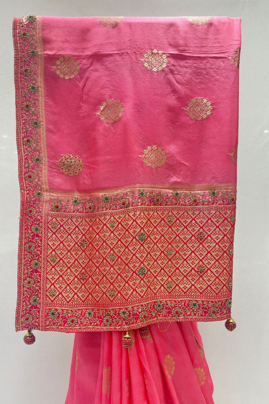 Delicate Pink Dola Silk Saree - Mangaldeep NX