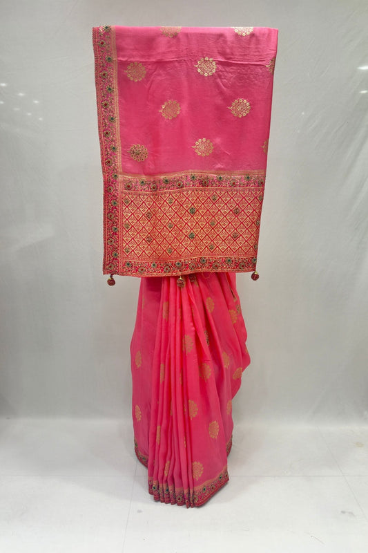 Delicate Pink Dola Silk Saree - Mangaldeep NX