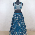Delicate Teal Blue Embroidered Lehenga Choli - Mangaldeep NX