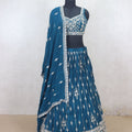 Delicate Teal Blue Embroidered Lehenga Choli - Mangaldeep NX
