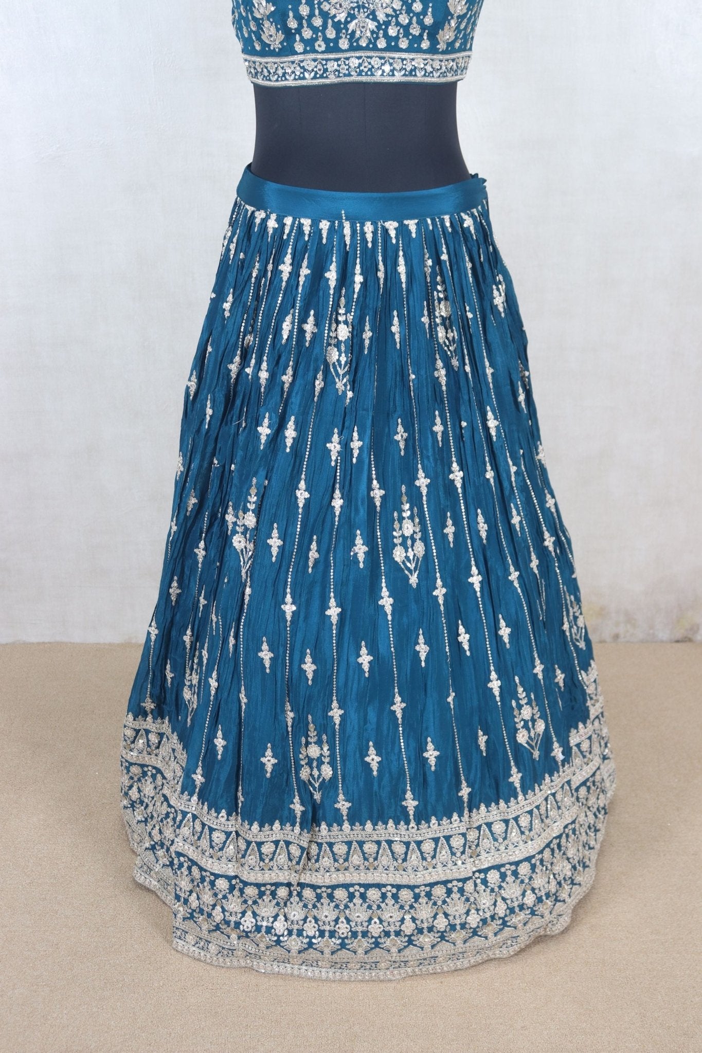 Delicate Teal Blue Embroidered Lehenga Choli - Mangaldeep NX