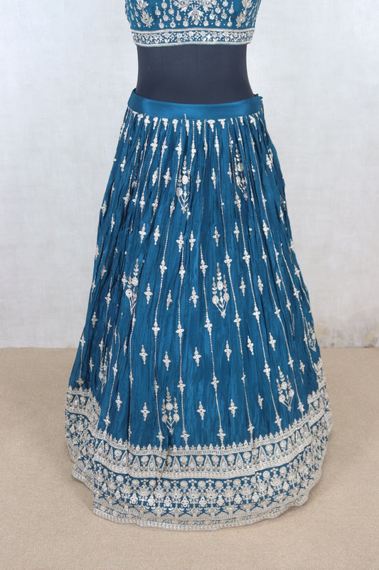 Delicate Teal Blue Embroidered Lehenga Choli - Mangaldeep NX