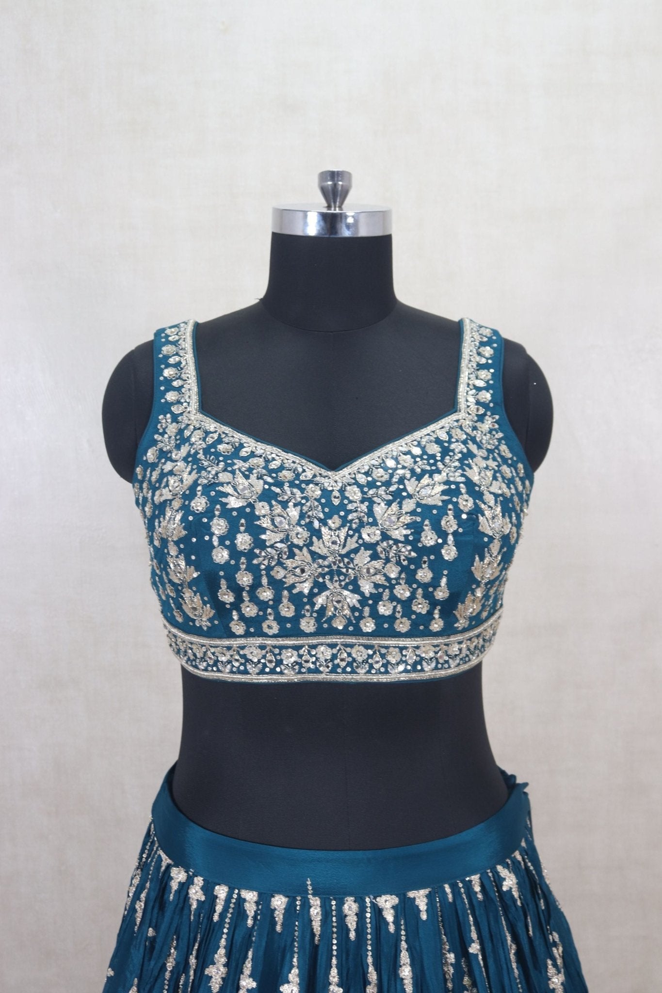Delicate Teal Blue Embroidered Lehenga Choli - Mangaldeep NX