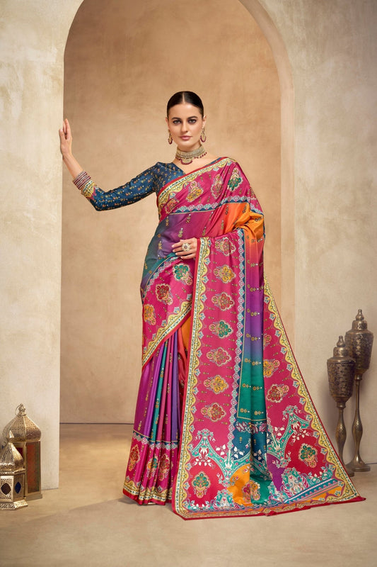 Designer Multicolor Crepe Silk Saree with Traditional Motifs - Mangaldeep NX