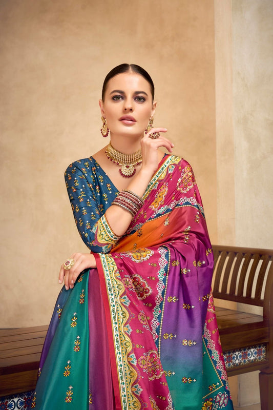 Designer Multicolor Crepe Silk Saree with Traditional Motifs - Mangaldeep NX
