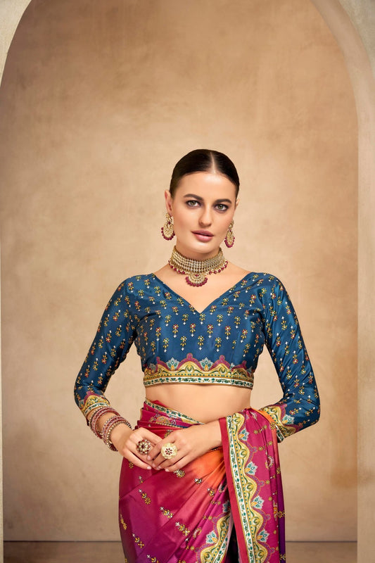 Designer Multicolor Crepe Silk Saree with Traditional Motifs - Mangaldeep NX
