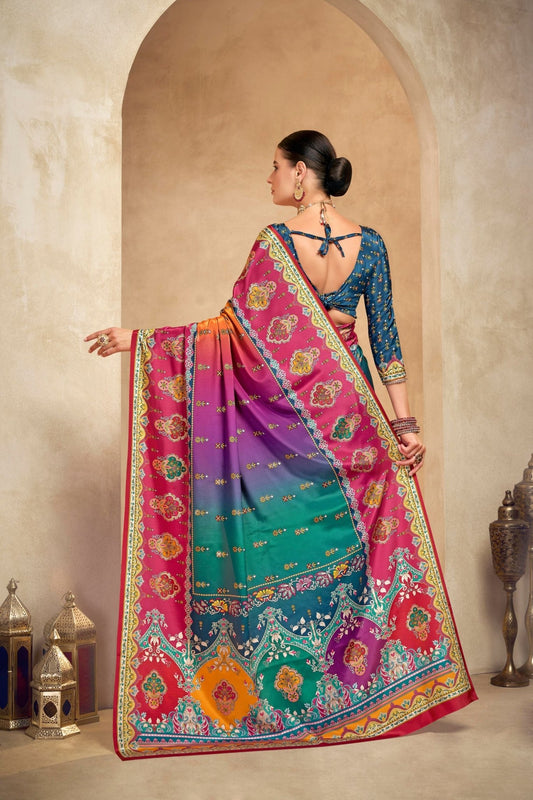 Designer Multicolor Crepe Silk Saree with Traditional Motifs - Mangaldeep NX