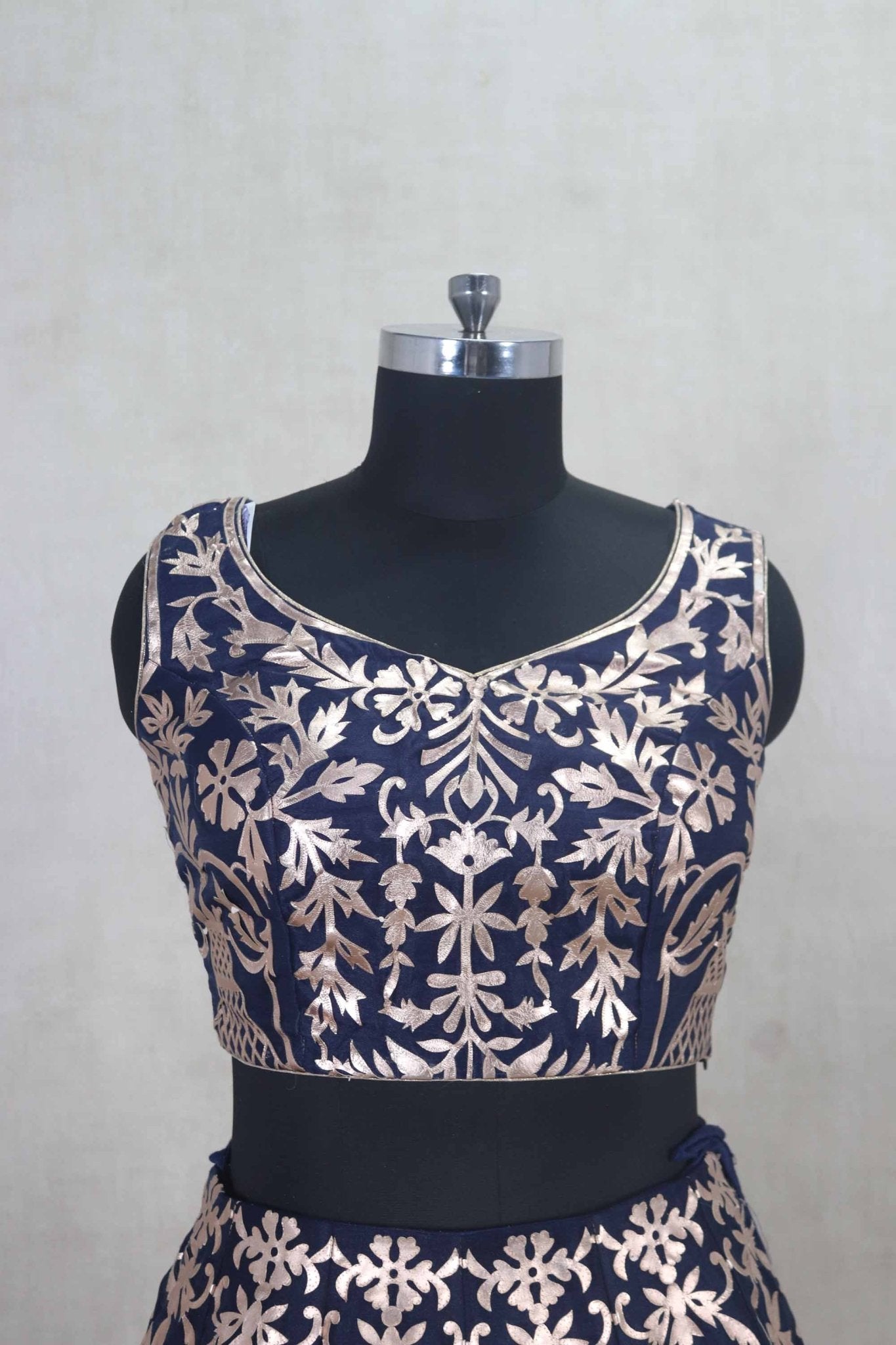 Designer Navy Blue Embroidered Silk Lehenga Choli with Dupatta - Mangaldeep NX
