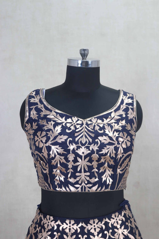 Designer Navy Blue Embroidered Silk Lehenga Choli with Dupatta - Mangaldeep NX
