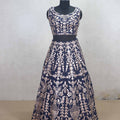 Designer Navy Blue Embroidered Silk Lehenga Choli with Dupatta - Mangaldeep NX
