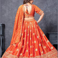 Designer Orange Banarasi Silk Lehenga Choli Set with Dupatta - Mangaldeep NX