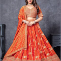 Designer Orange Banarasi Silk Lehenga Choli Set with Dupatta - Mangaldeep NX