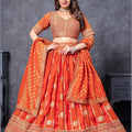 Designer Orange Banarasi Silk Lehenga Choli Set with Dupatta - Mangaldeep NX