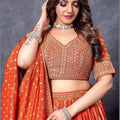 Designer Orange Banarasi Silk Lehenga Choli Set with Dupatta - Mangaldeep NX