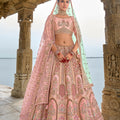 Designer Pastel Pink Bridal Lehenga Choli with Heavy Embroidery and Zari Work - Mangaldeep NX