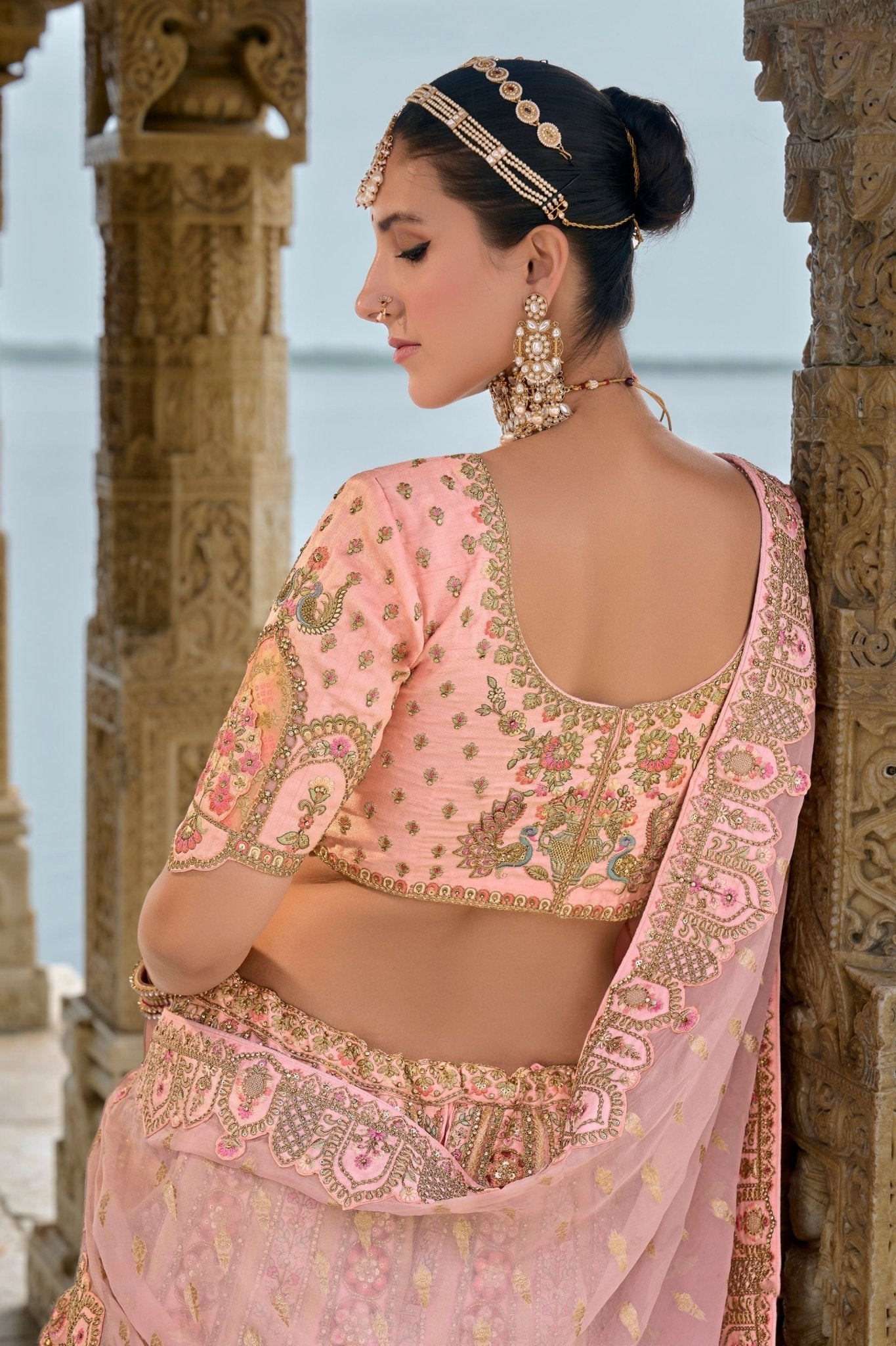 Designer Pastel Pink Bridal Lehenga Choli with Heavy Embroidery and Zari Work - Mangaldeep NX