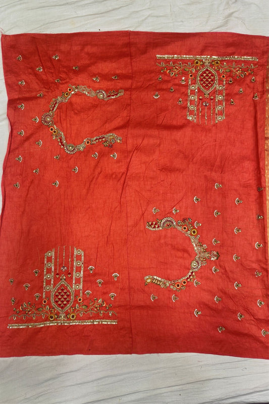 Designer Peach Silk Saree with Heavy Multicolor Embroidered Border - Mangaldeep NX