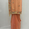 Designer Peach Silk Saree with Heavy Multicolor Embroidered Border - Mangaldeep NX