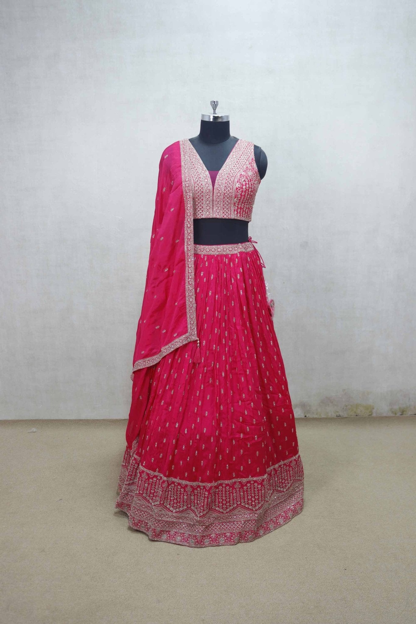 Designer Pink Embroidered Lehenga Set with Dupatta - Mangaldeep NX