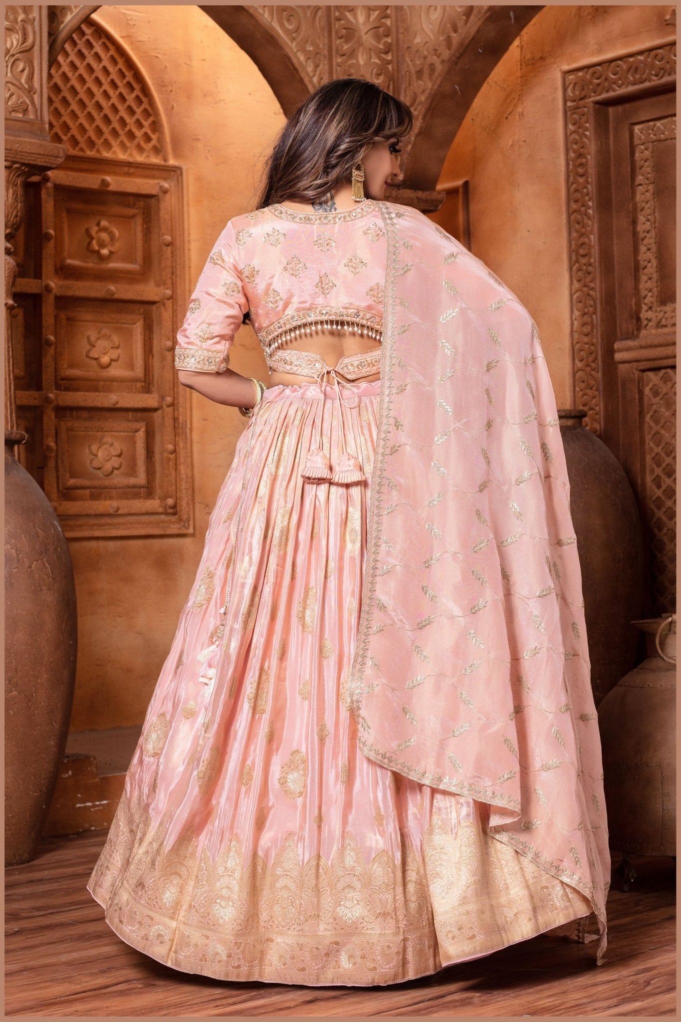 Designer Pink Embroidered Silk Lehenga Choli with Dupatta - Mangaldeep NX