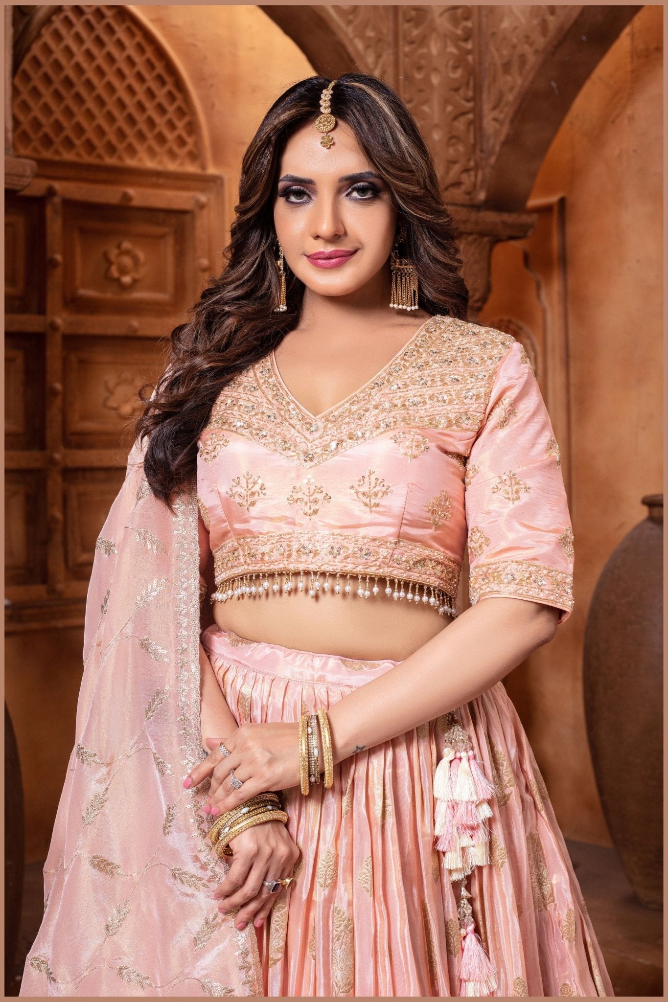 Designer Pink Embroidered Silk Lehenga Choli with Dupatta - Mangaldeep NX