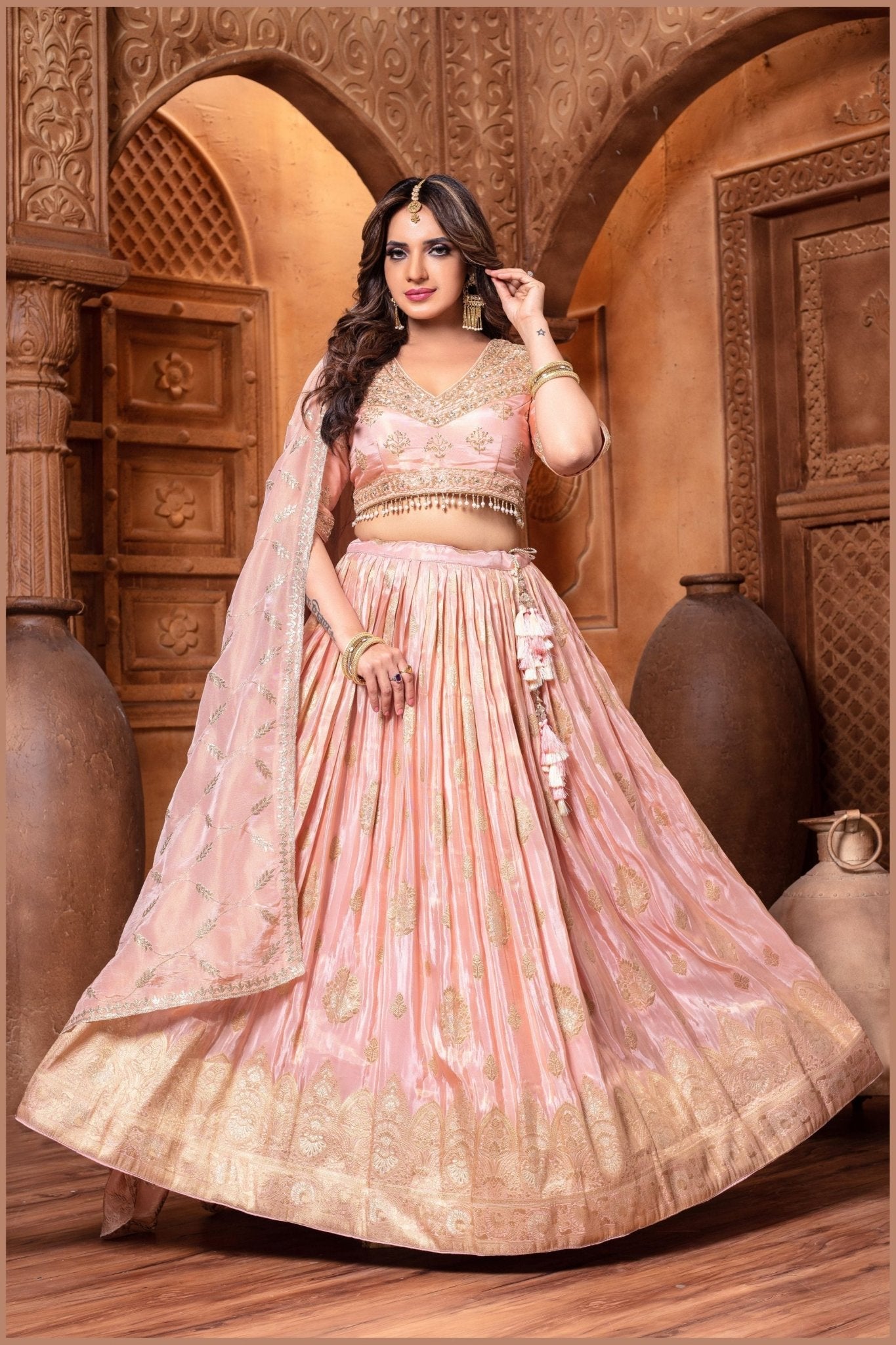 Designer Pink Embroidered Silk Lehenga Choli with Dupatta - Mangaldeep NX
