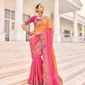 Designer Pink & Orange Silk Saree with Embroidery - Mangaldeep NX