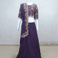 Designer Purple Embroidered Lehenga Choli Set with Floral Dupatta - Mangaldeep NX