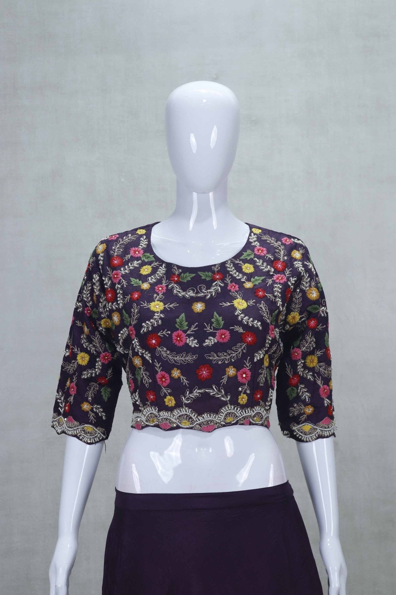 Designer Purple Embroidered Lehenga Choli Set with Floral Dupatta - Mangaldeep NX