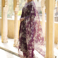 Designer Purple Embroidered Salwar Suit with Floral Organza Dupatta - Mangaldeep NX