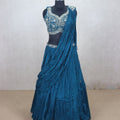 Designer Teal Blue Crushed Silk Lehenga Choli - Mangaldeep NX