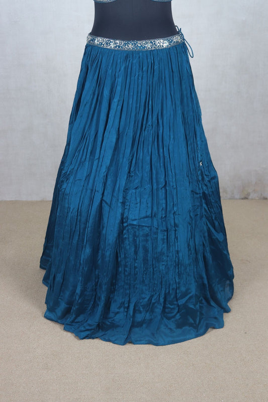 Designer Teal Blue Crushed Silk Lehenga Choli - Mangaldeep NX